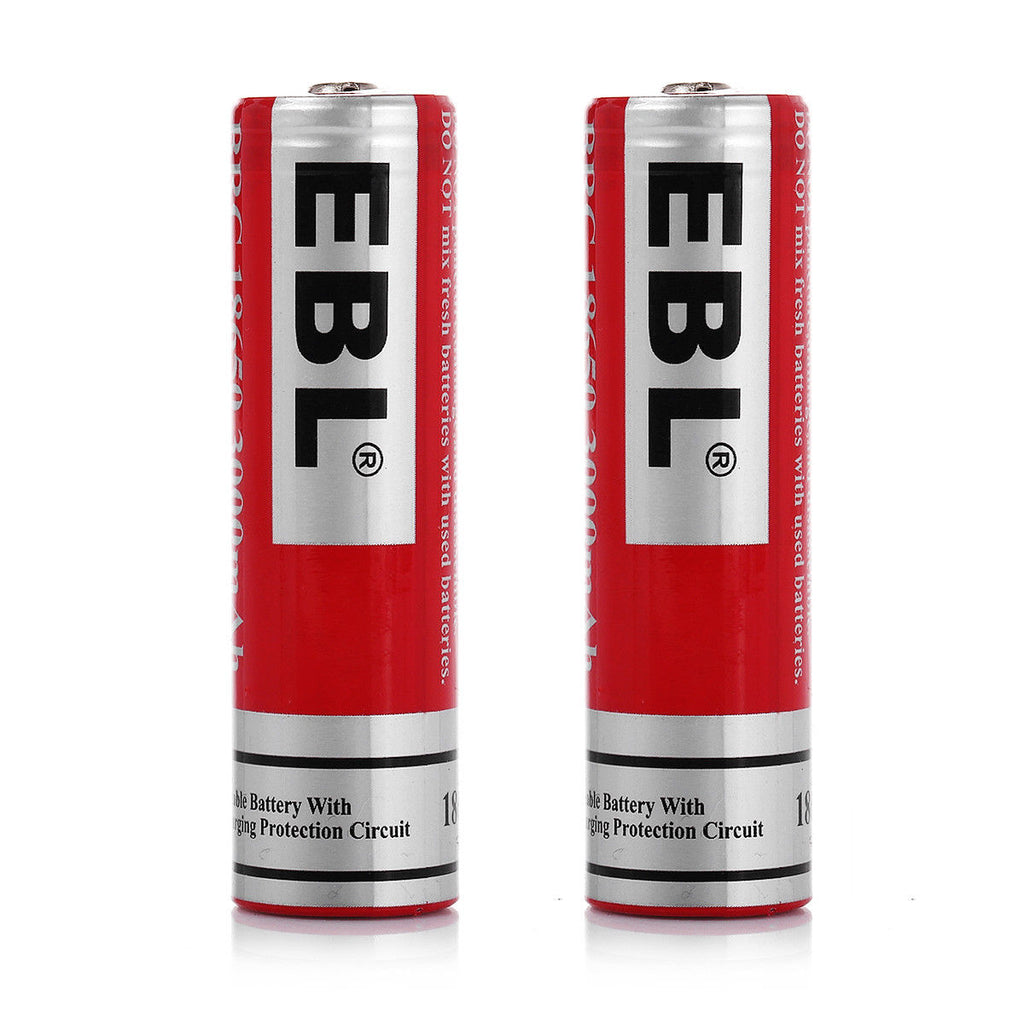 2 Rechargeable Batteries EBL - 18650 Lithium-Ion Rechargeable Batteries 3000mAh 3.7V, 2 Pack - Recommended for Tendlite®